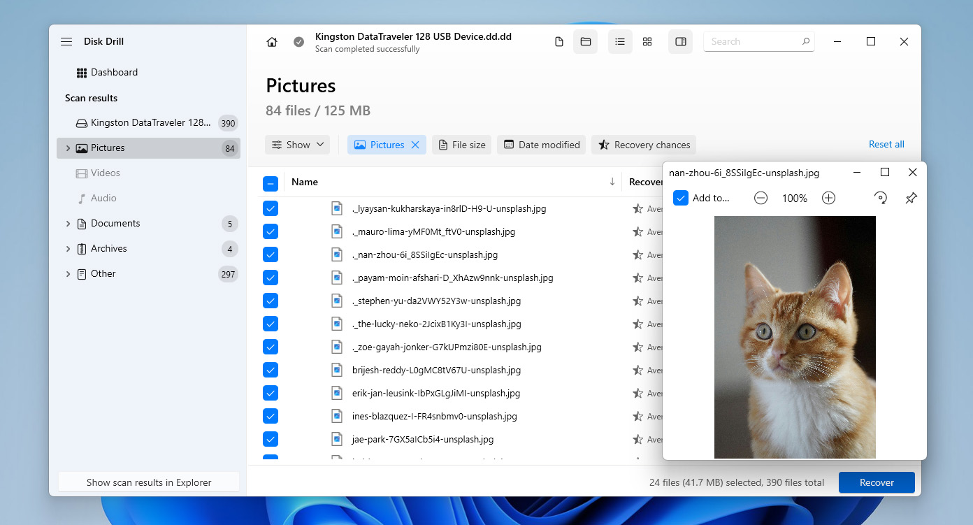 select files for recovery