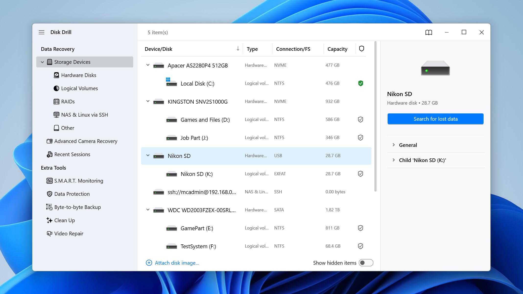 scan nikon sd card in disk drill