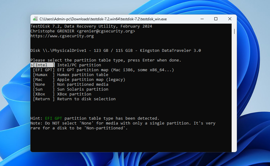 select partition table type