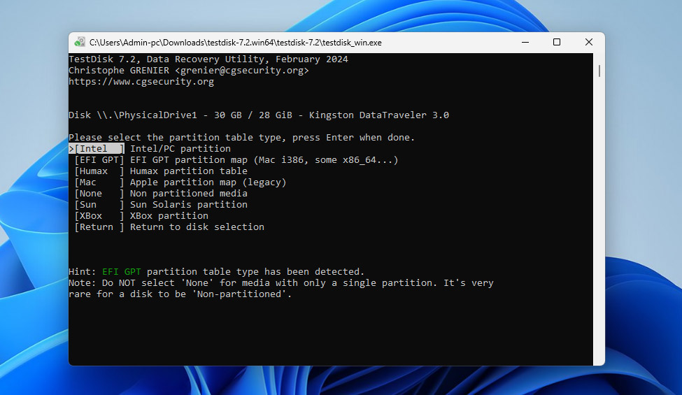select partition table type