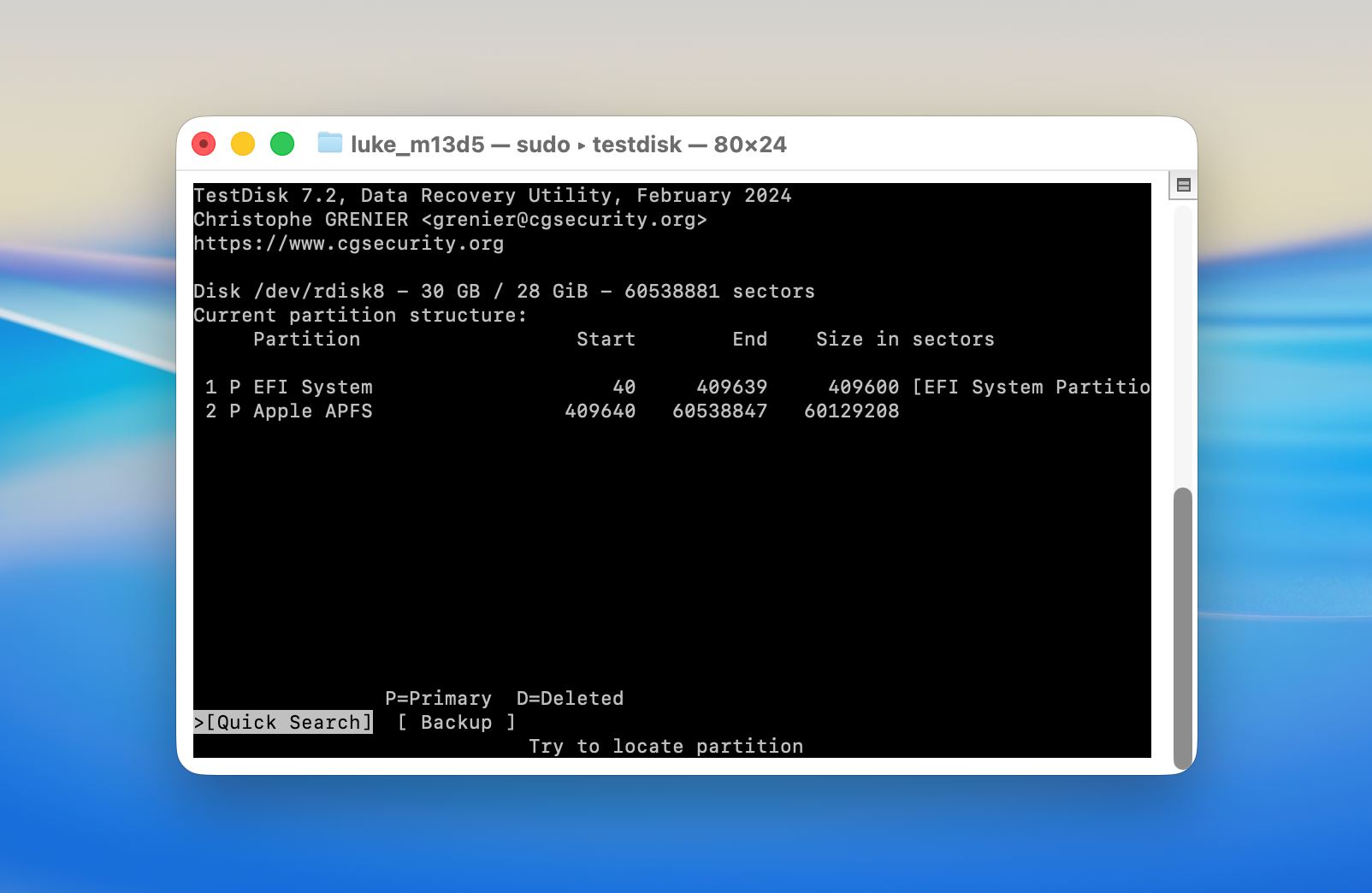 Test Disk quick search