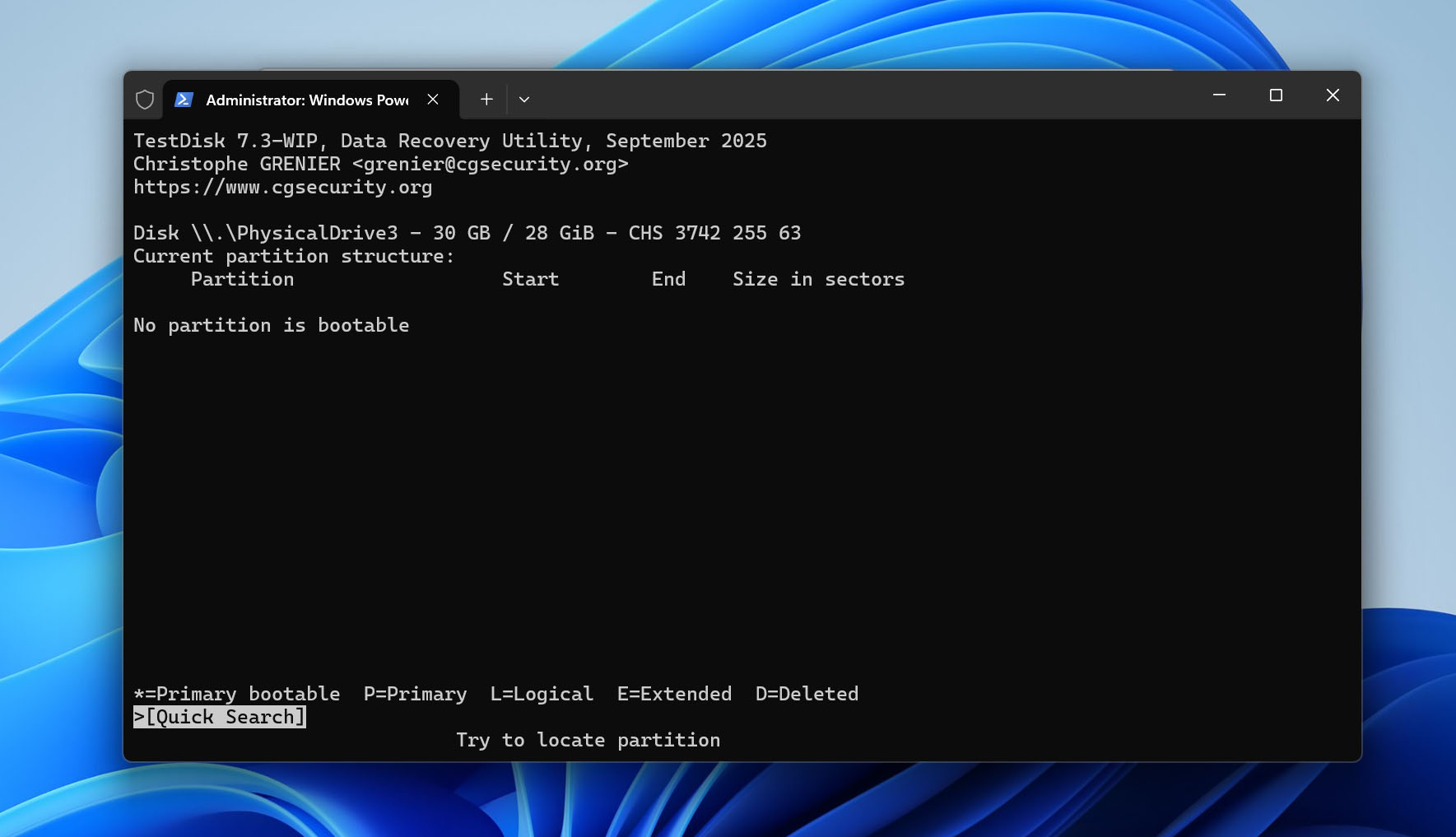 use quick search in testdisk