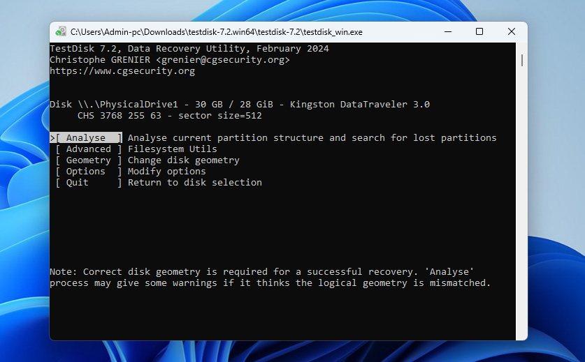 analyse partition of usb