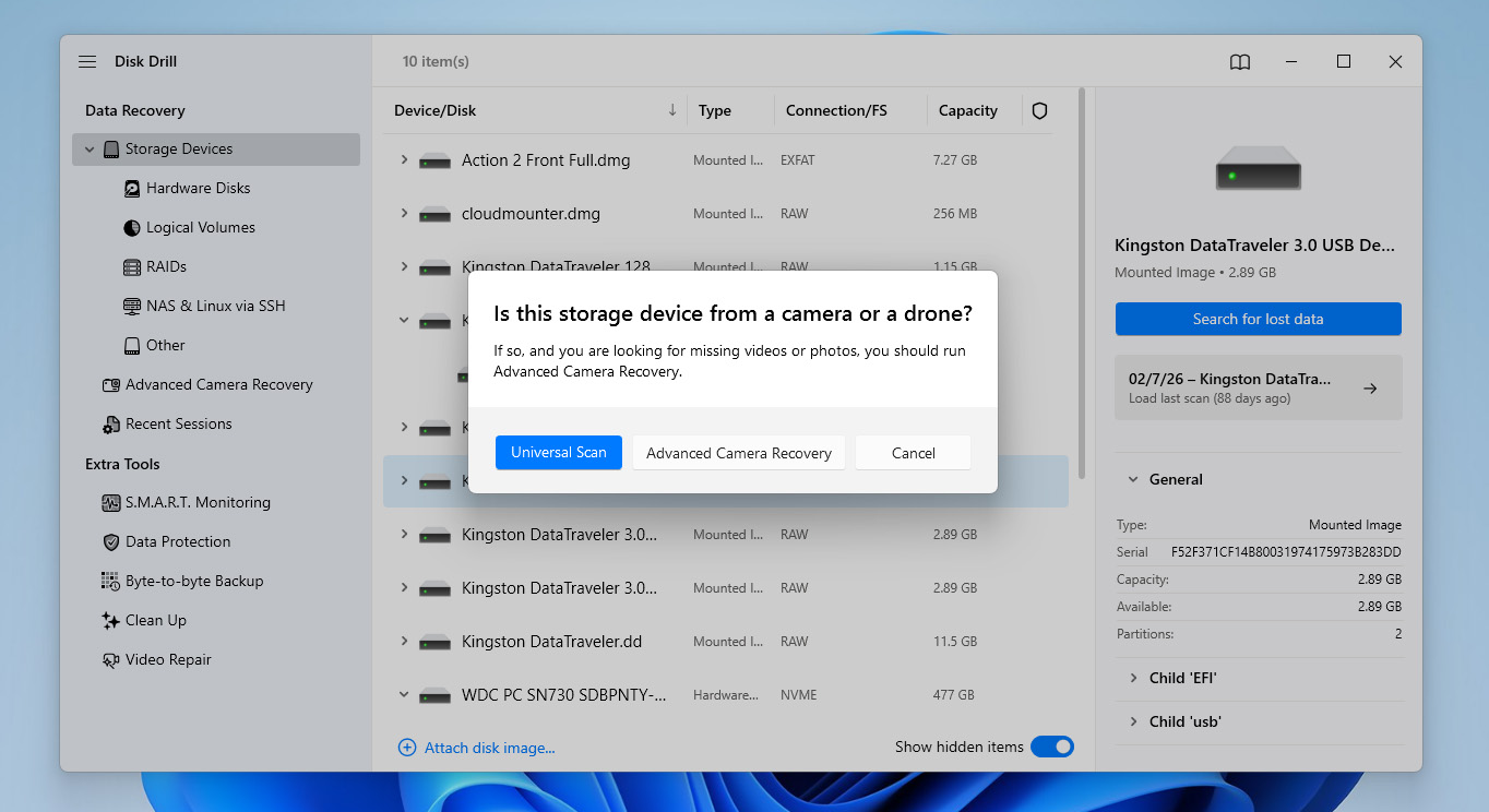 choose universal scan option