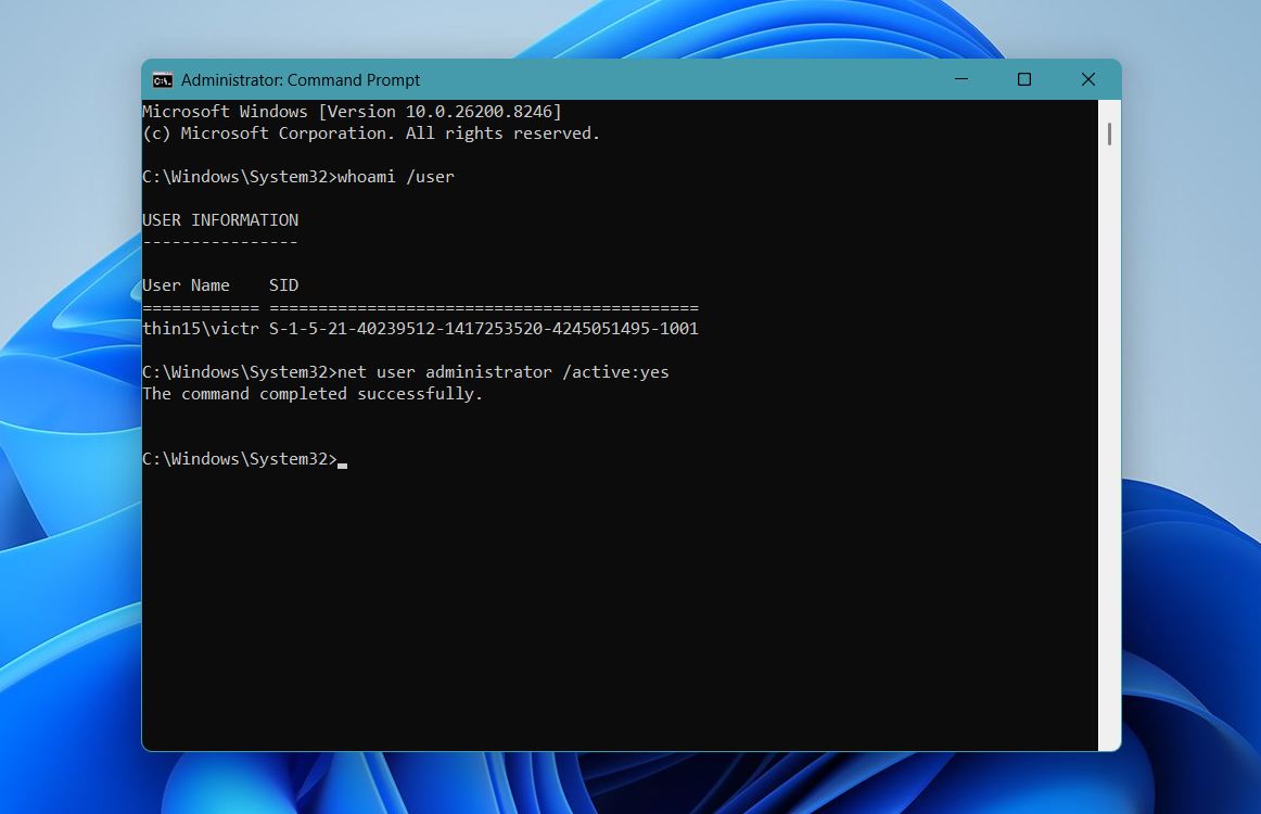 CMD Administrator account