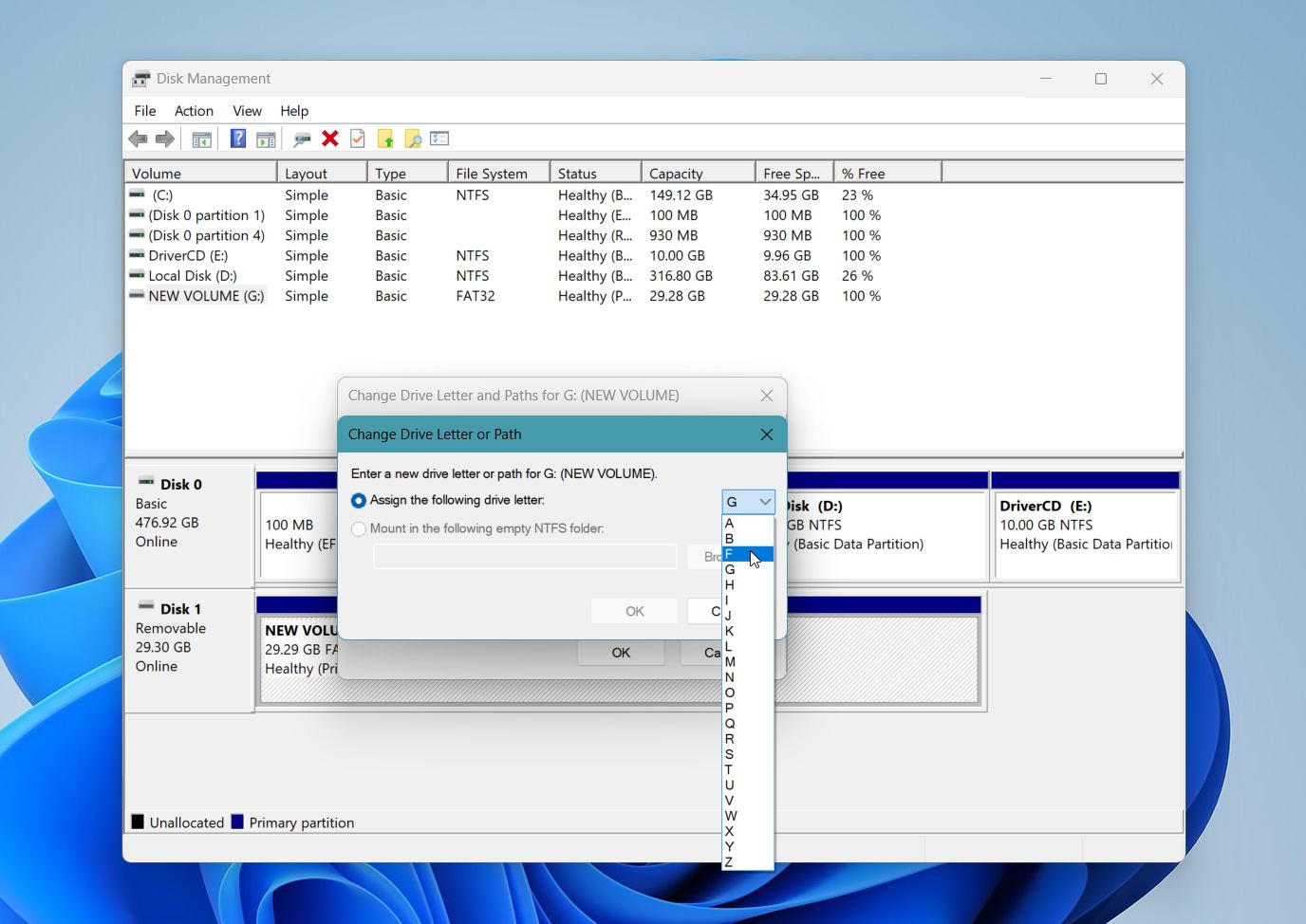 Select drive letter