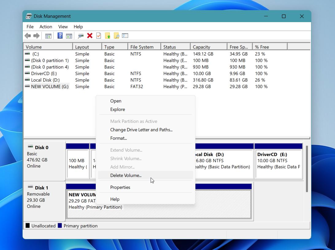 Delete volume