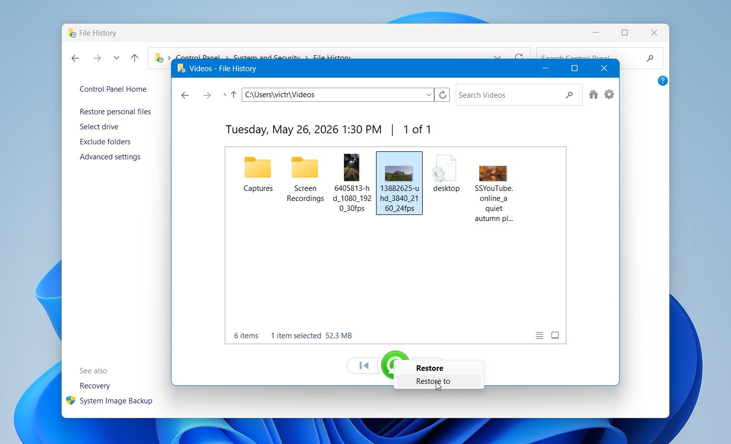 Restore file