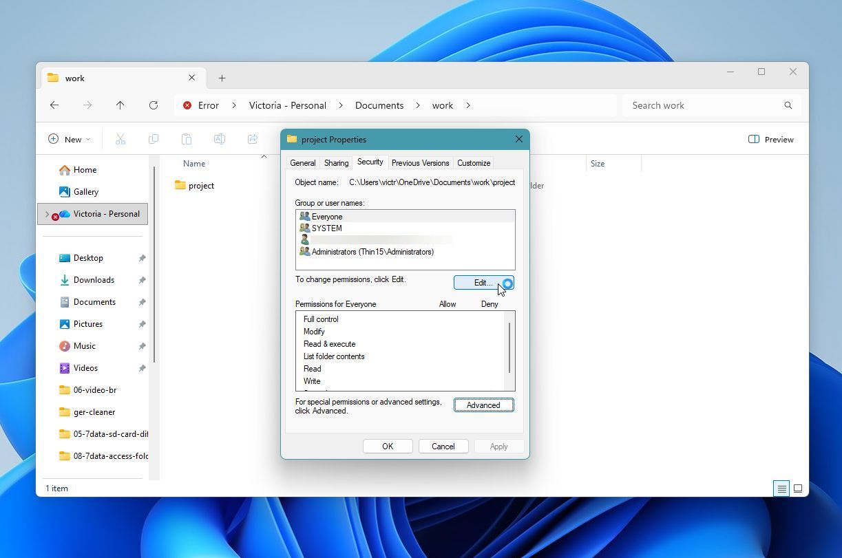 Select the user to edit permisions