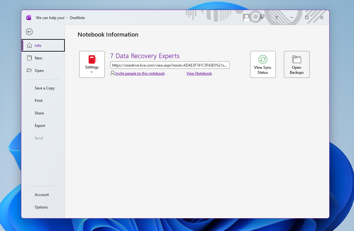 open onenote backups win