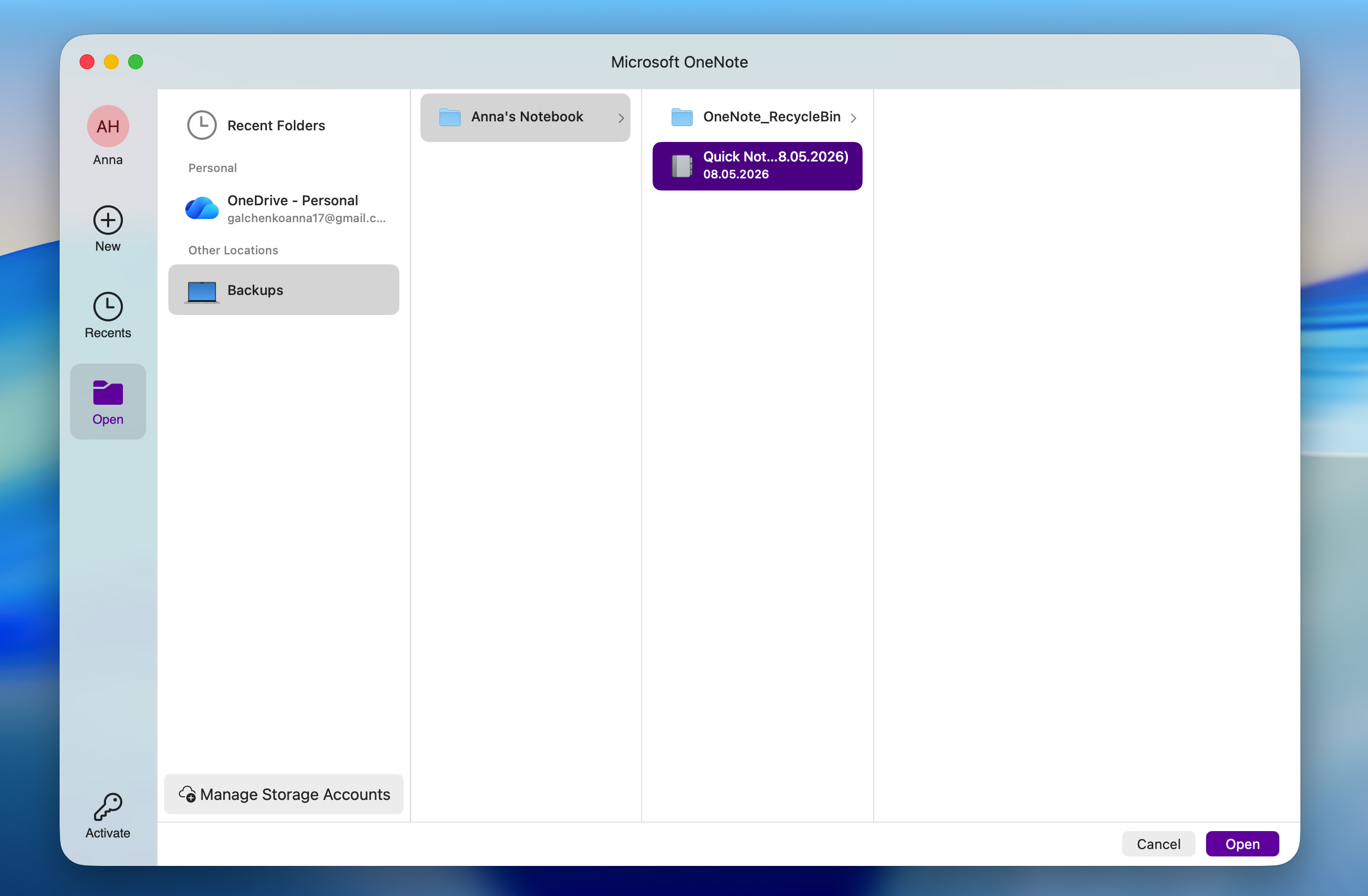 recover onenote from backup mac