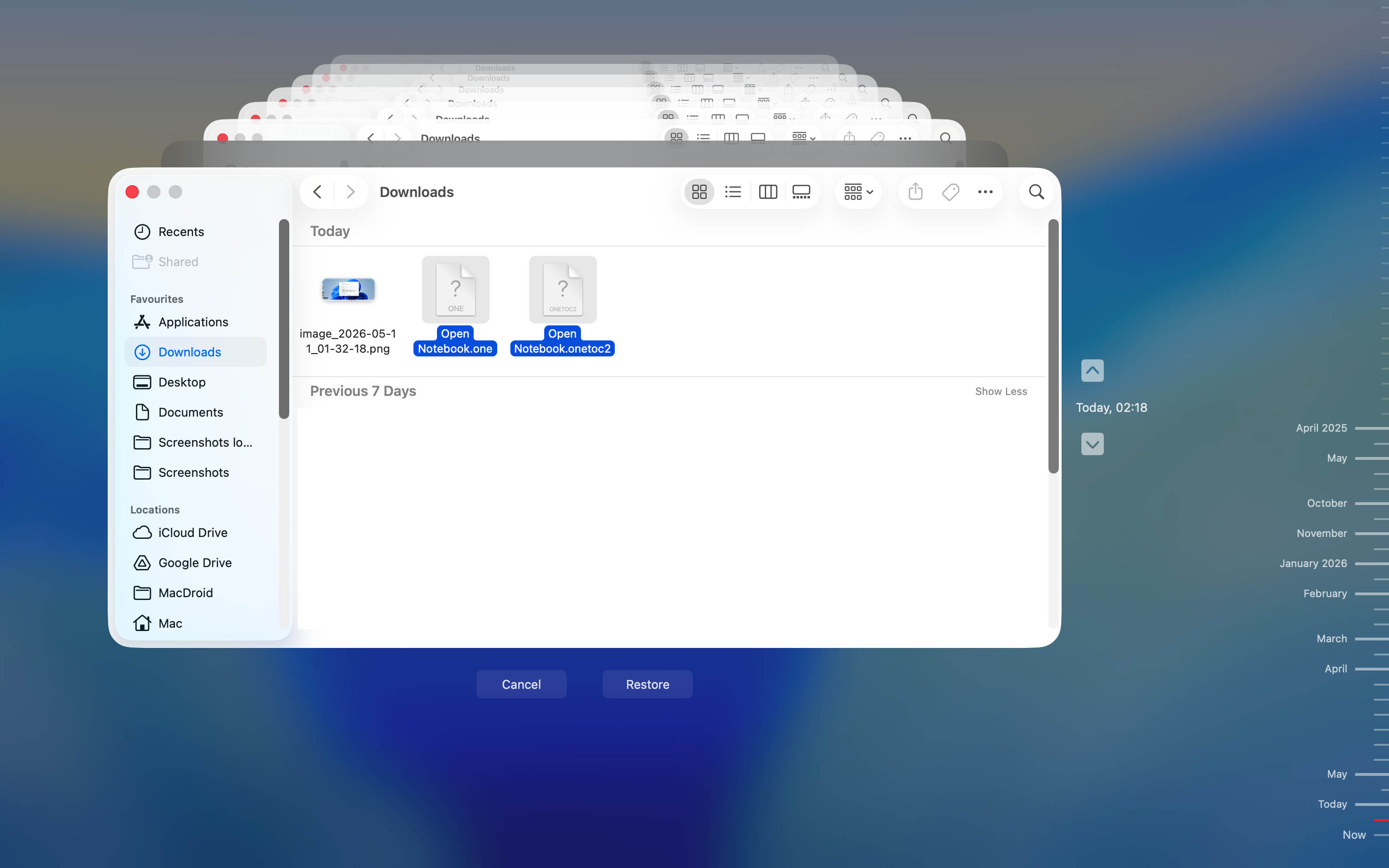 recover onenote time machine