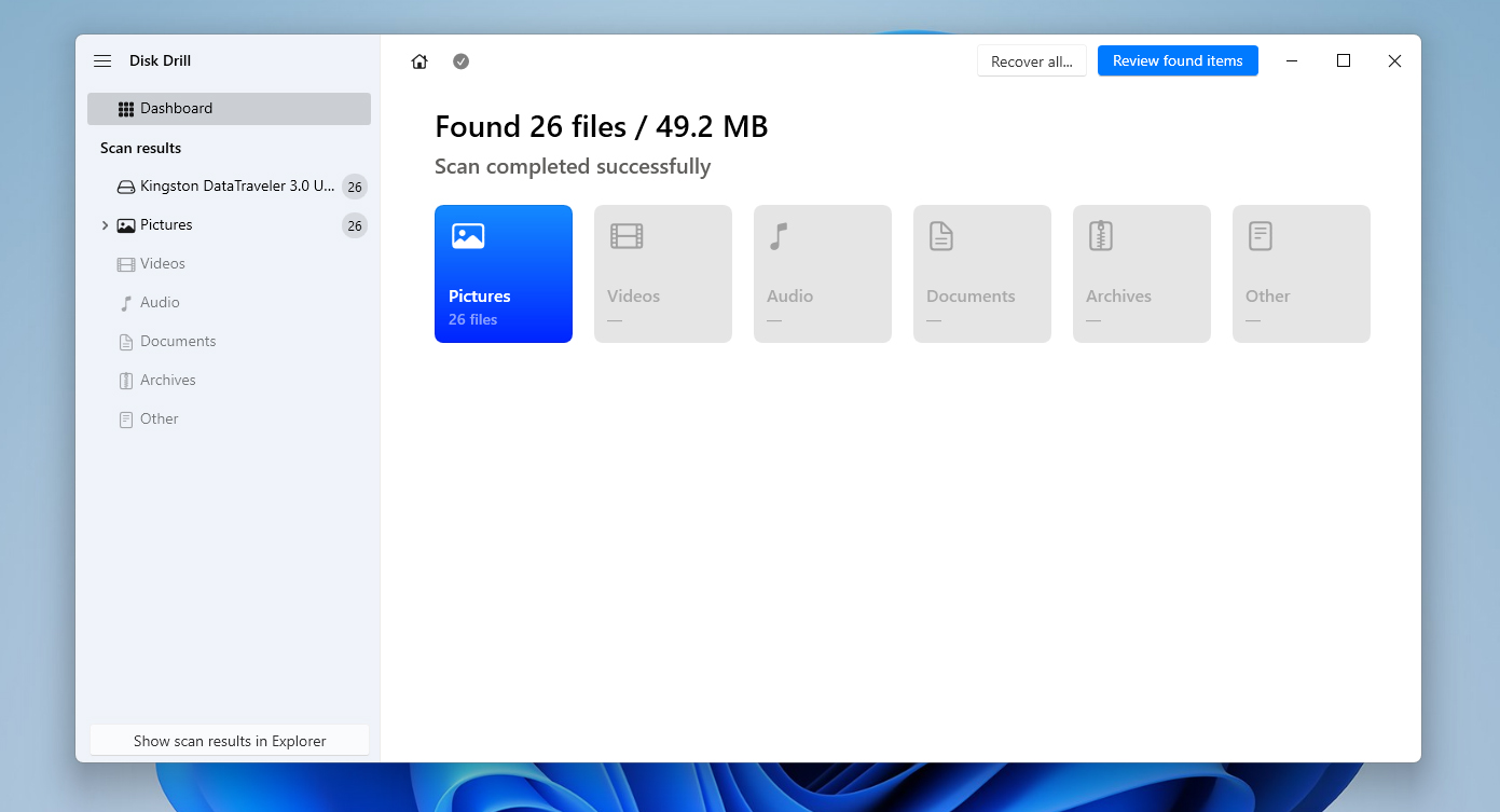 review found items or recover all