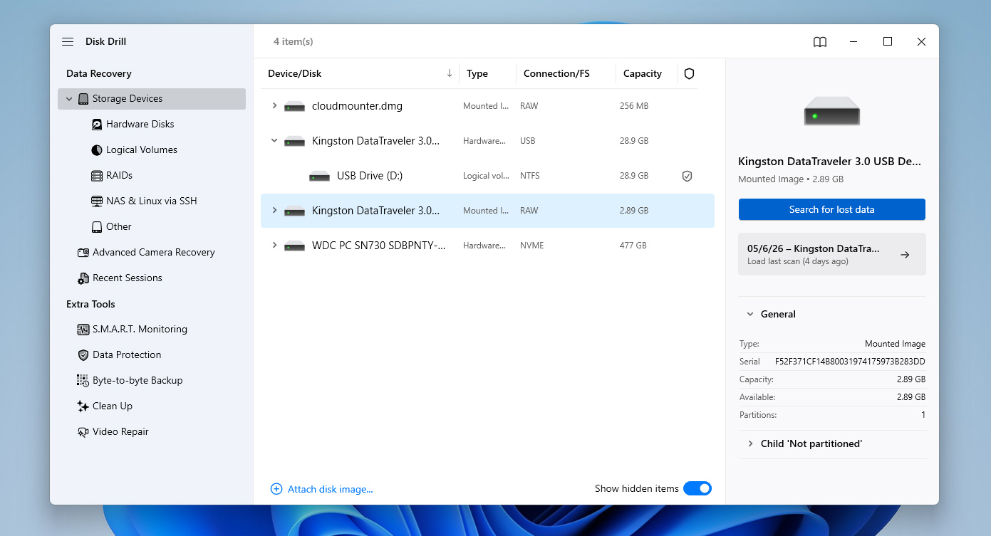 click search for lost files on the usb image