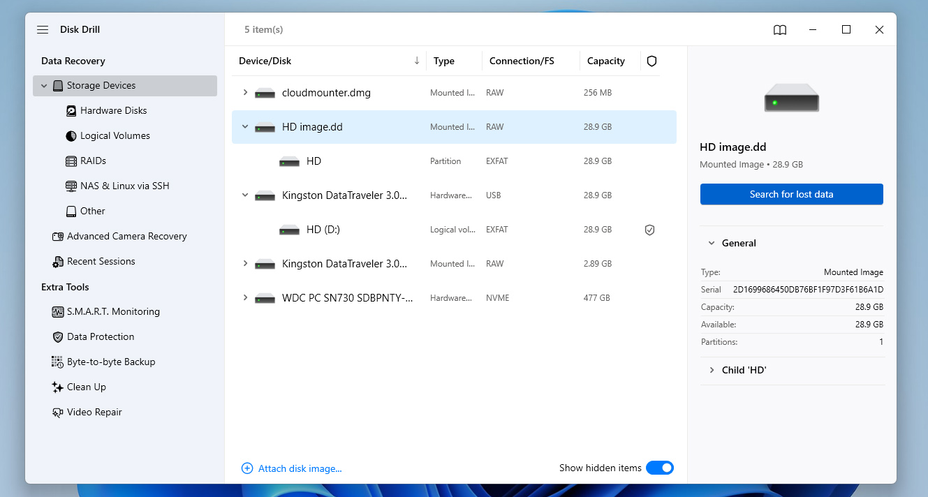 search for lost data
