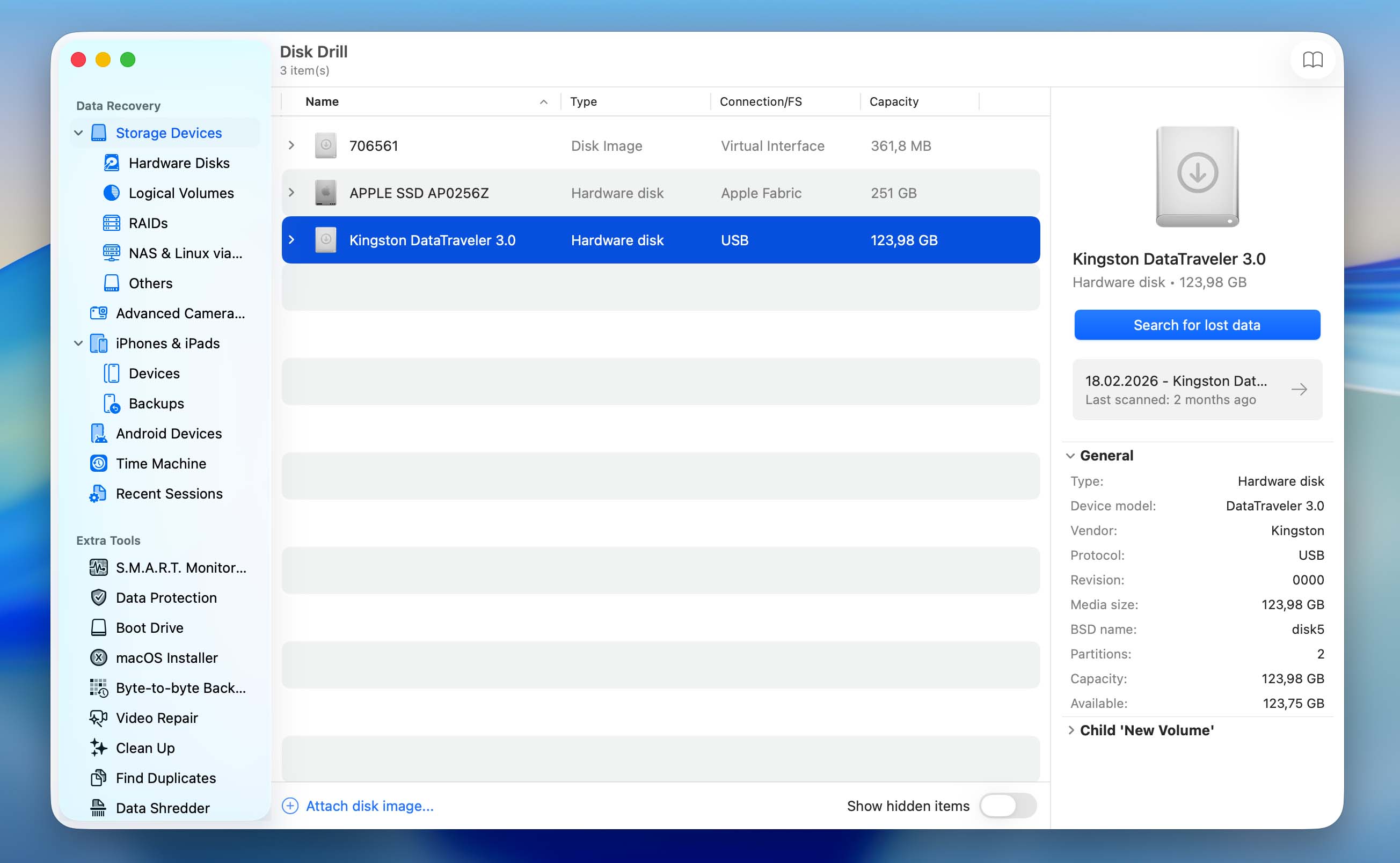 select formatted drive to scan