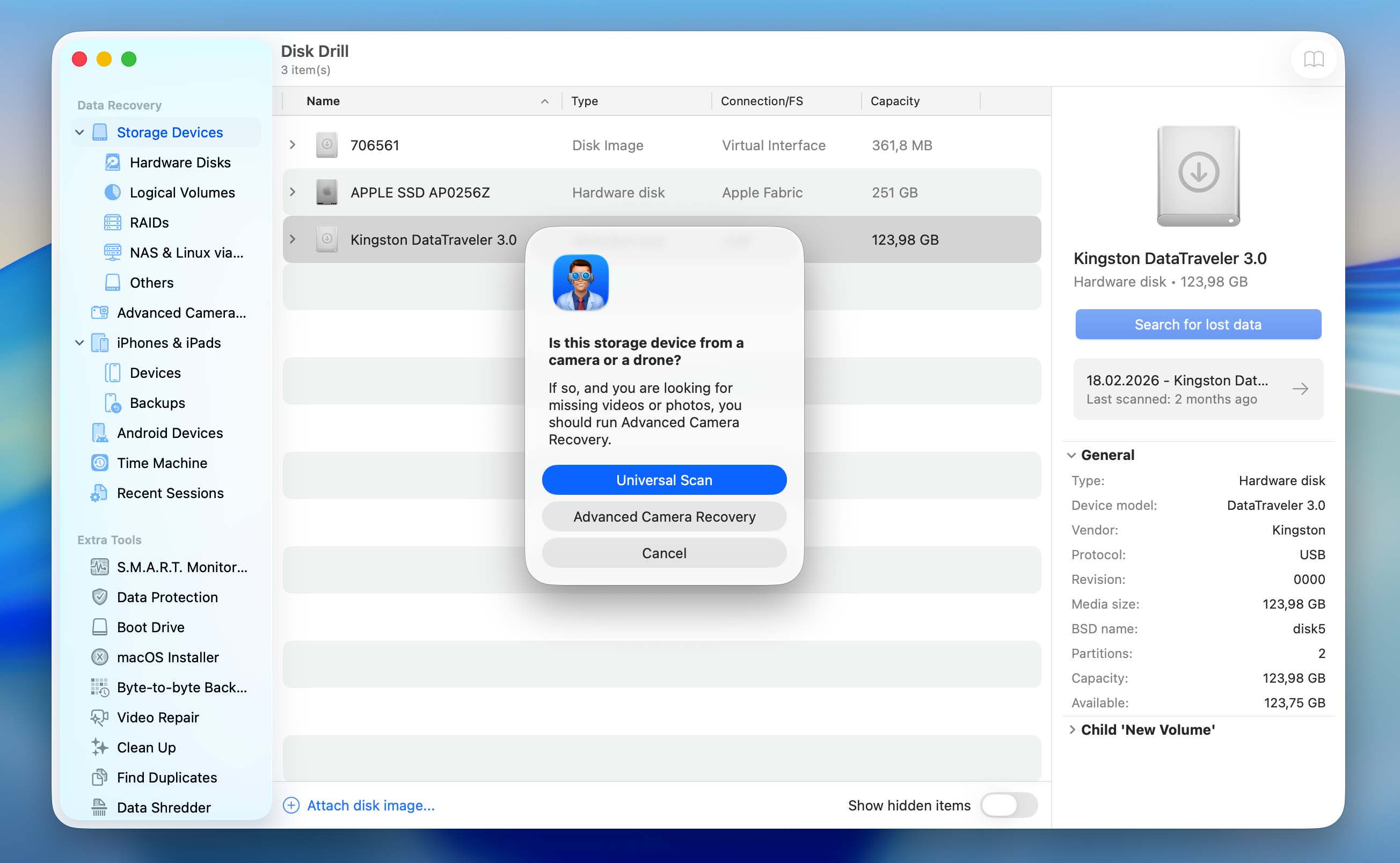 select universal scan option