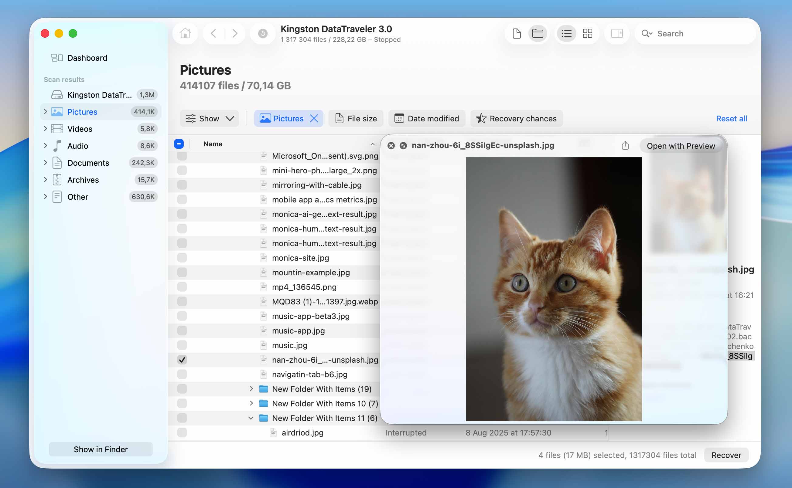 select files to recover them from formatted drive