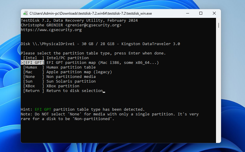 select partition table type