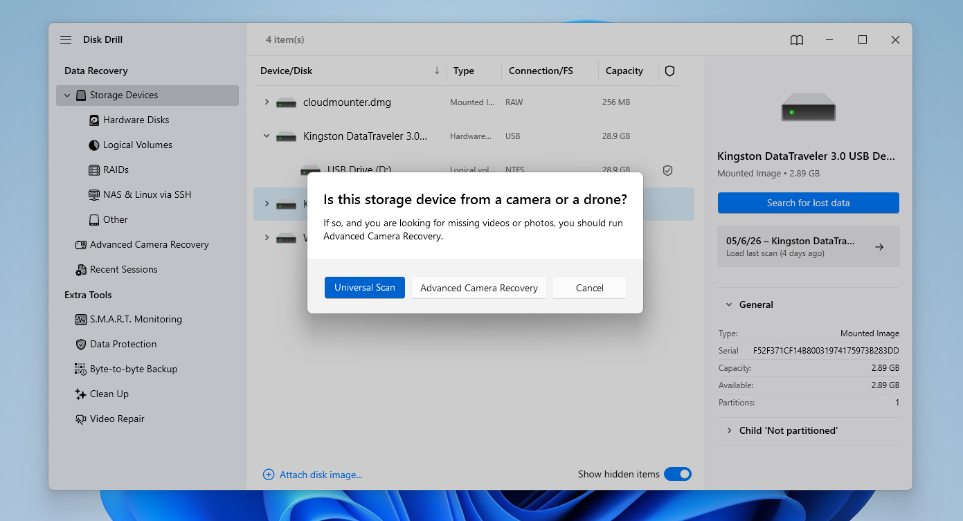 select universal scan option