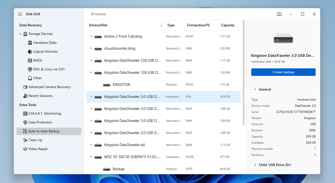 select flash drive to create backup