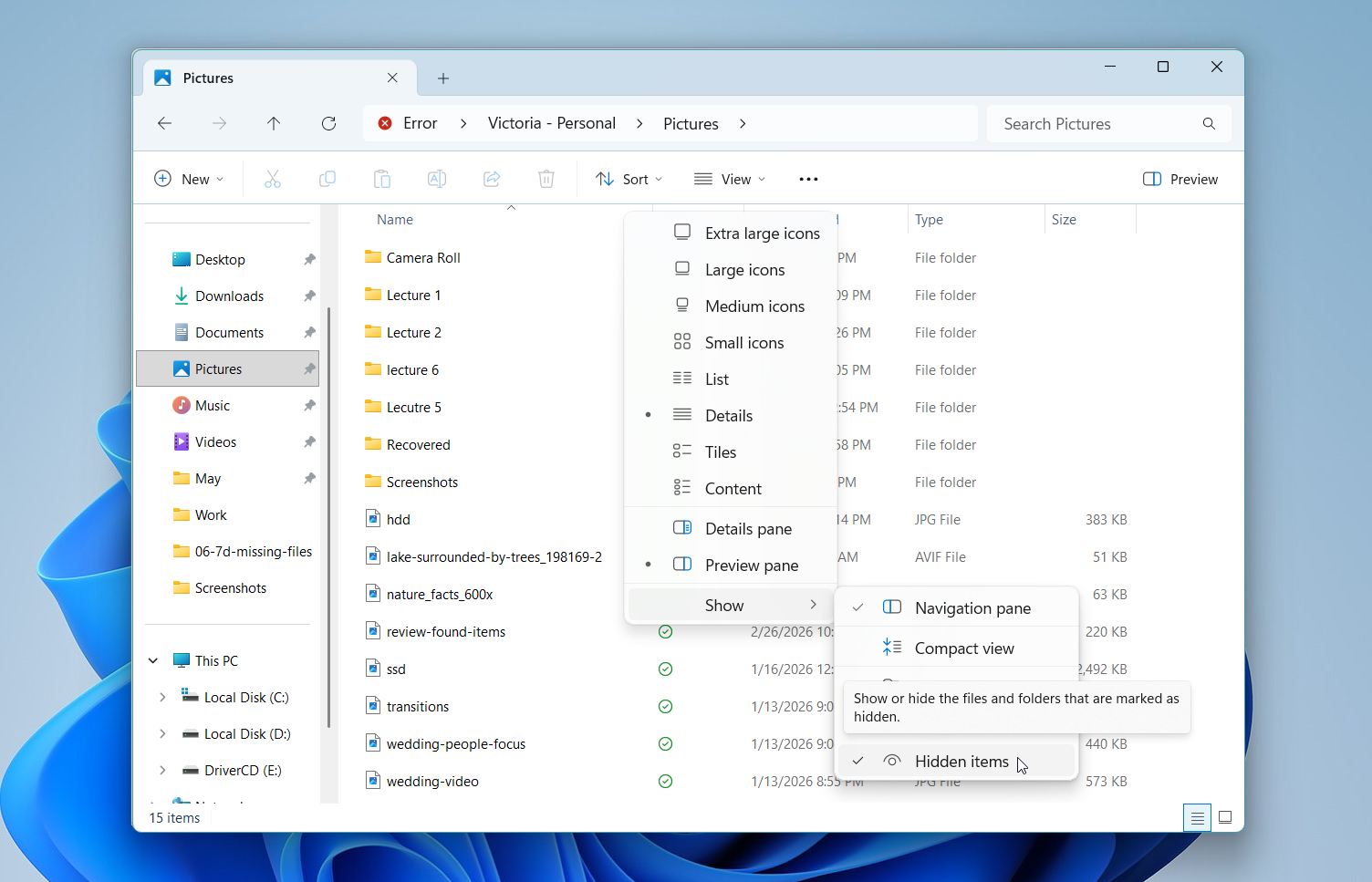 Show hidden files