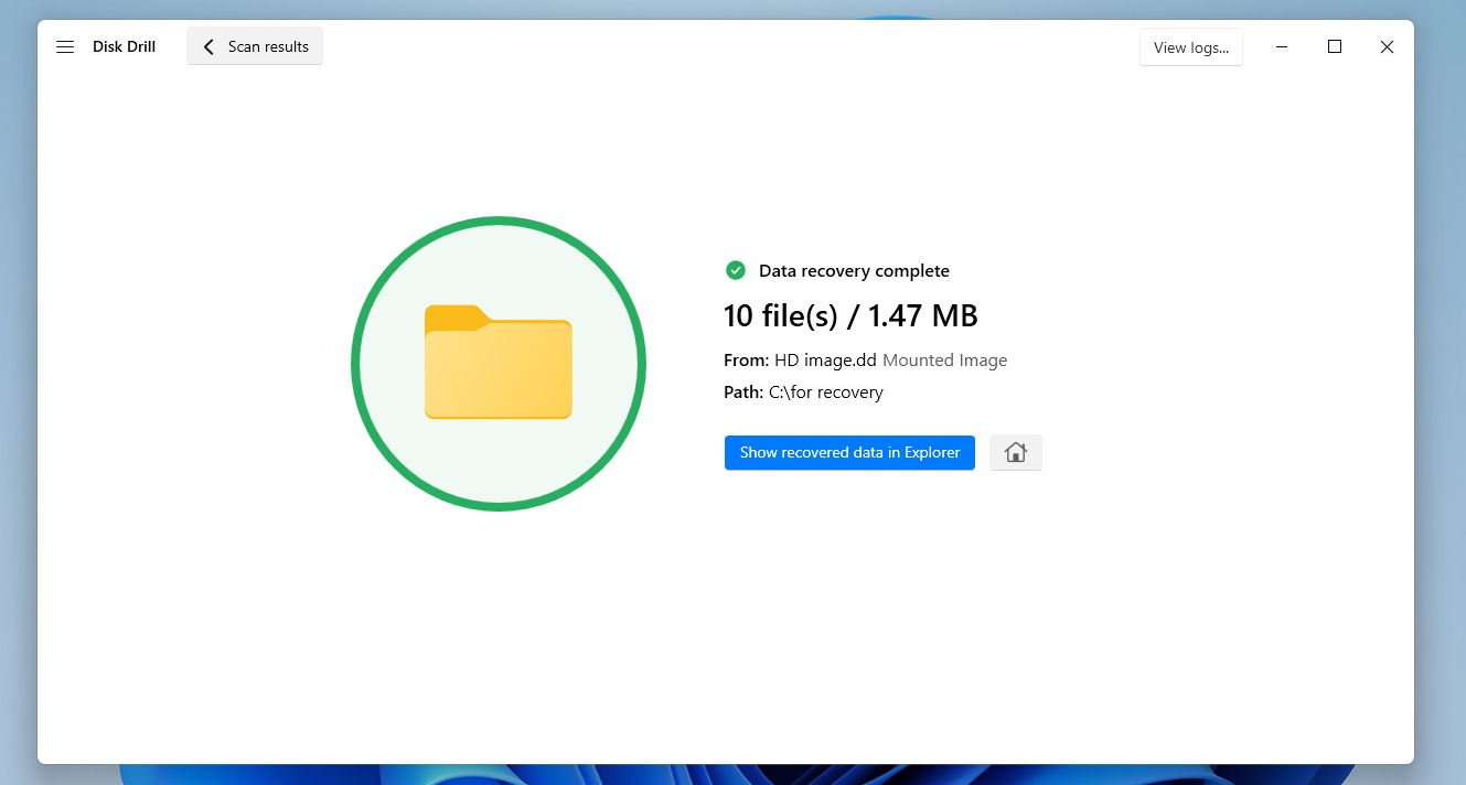 show recovered data