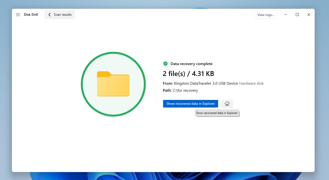 show recovered files in explorer