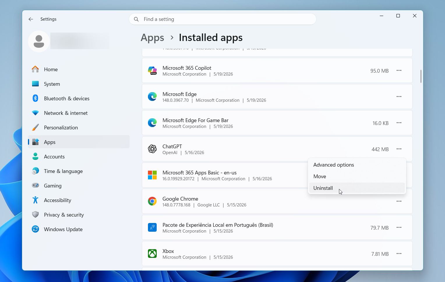 Remove recently installed software