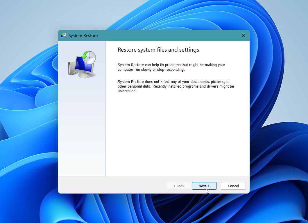 System Restore wizard