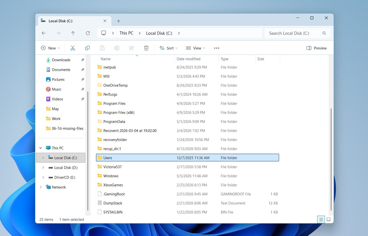 Open User folder