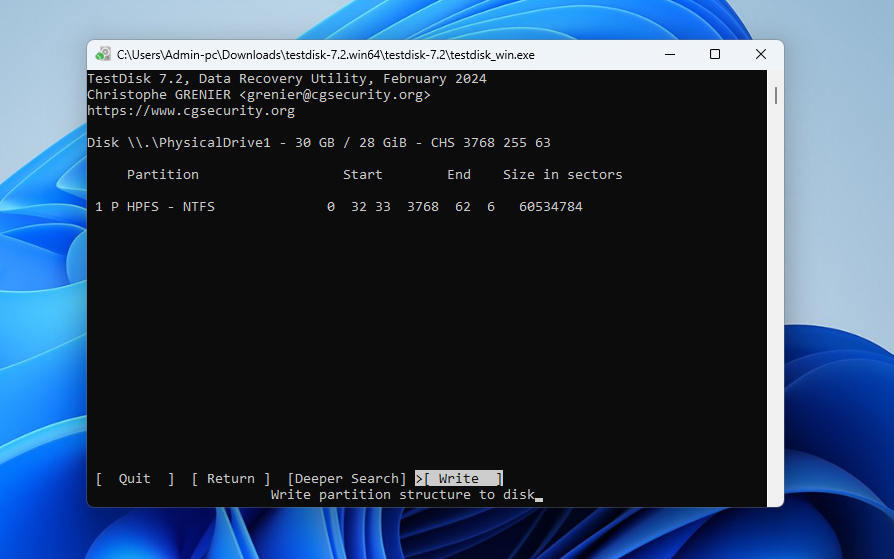 write new partition on usb