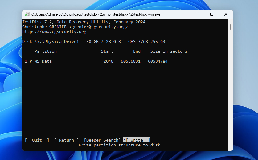 write new partition on usb
