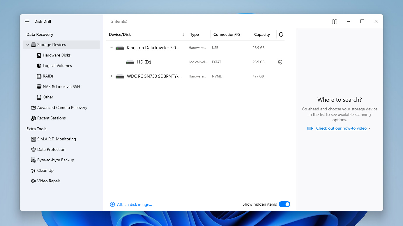 click on attach disk image