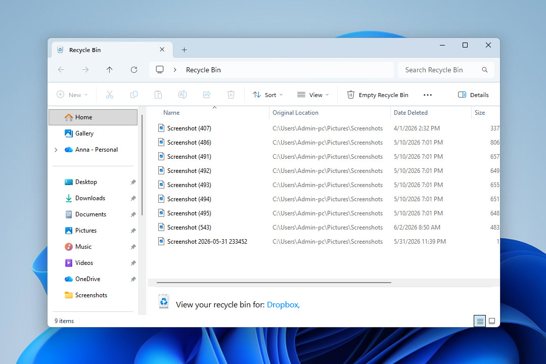 check and empty recycle bin