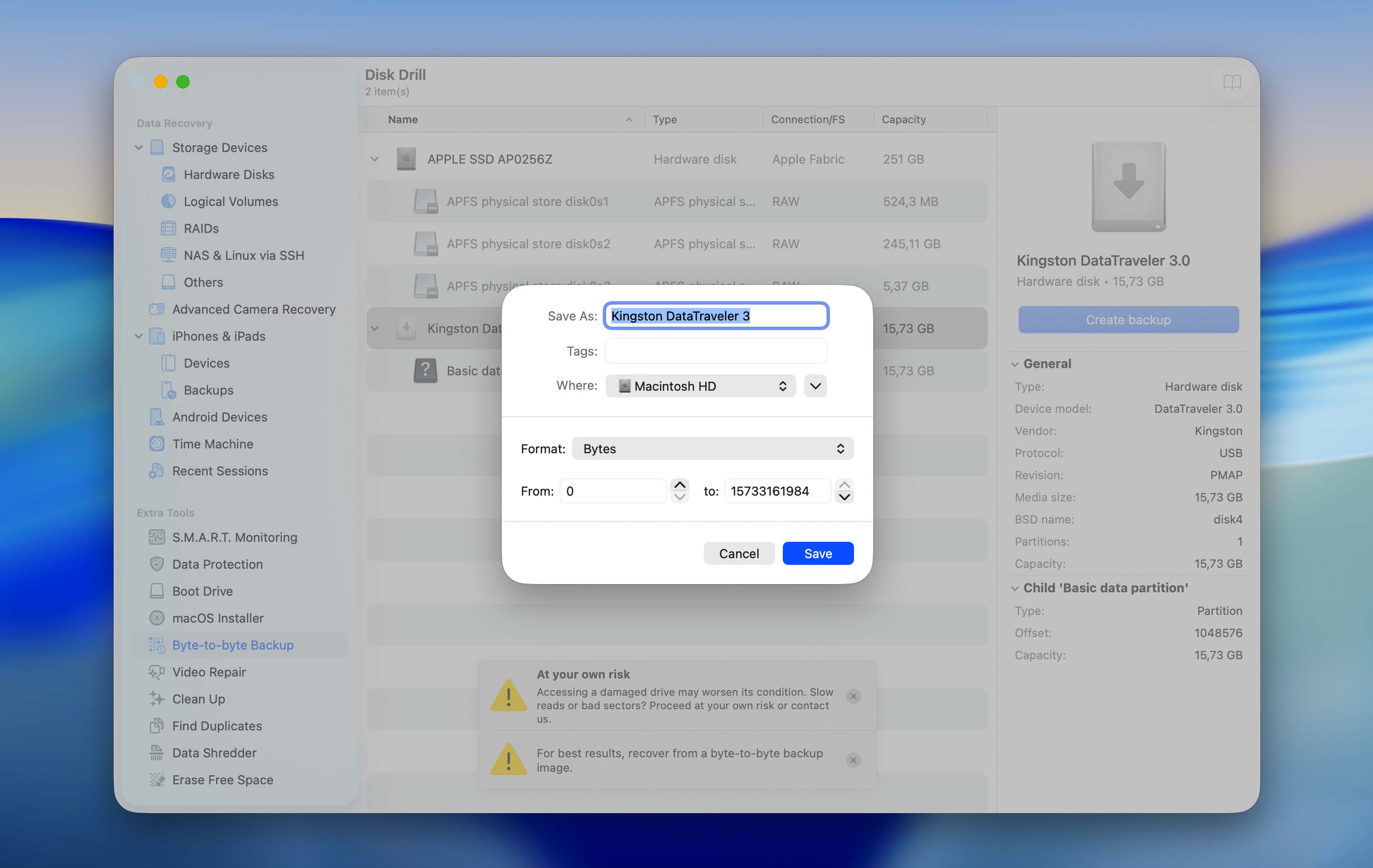 choose location for backup