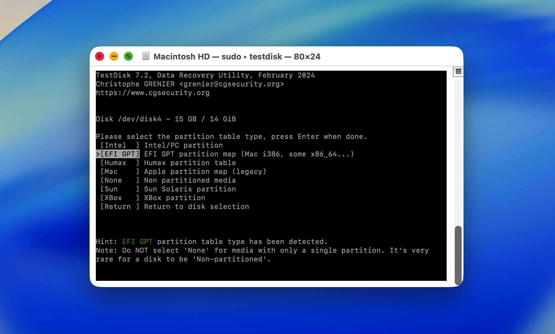 choose partition table type