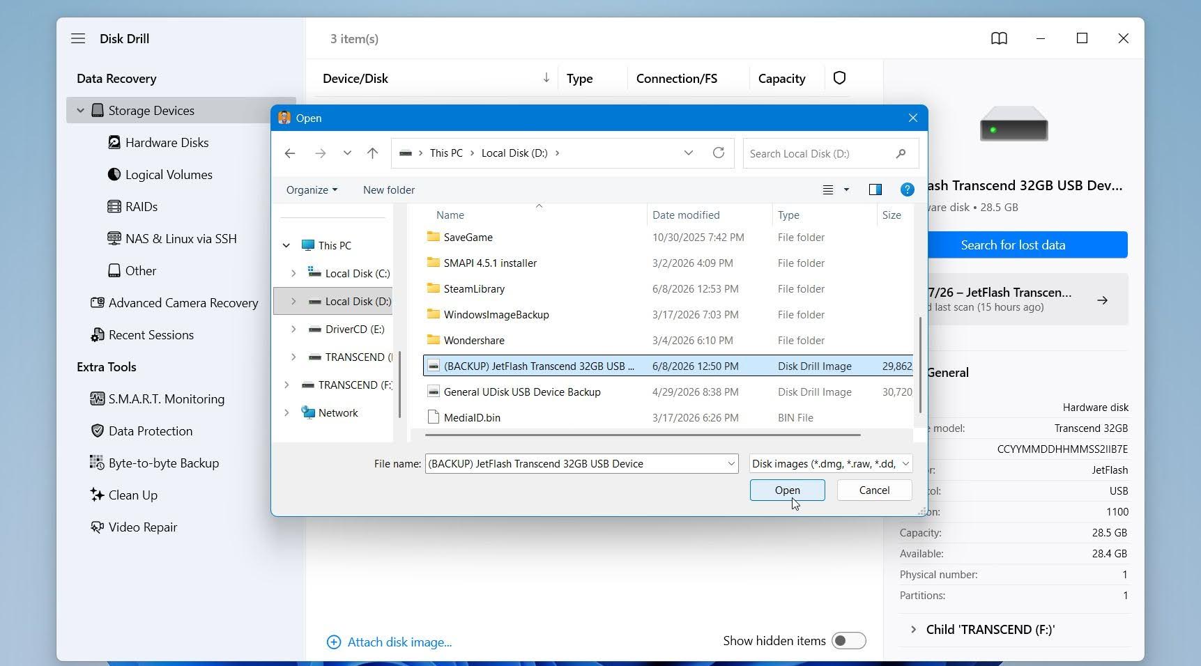 Disk Drill attach your backup