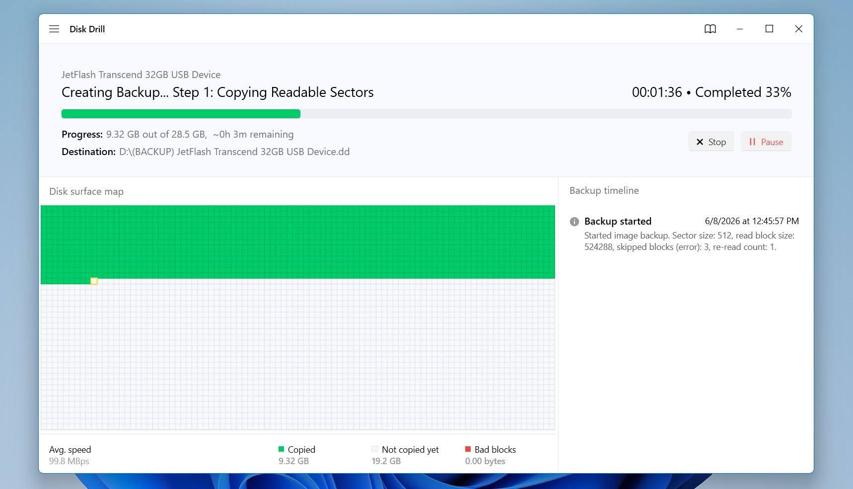 Disk Drill backup creation