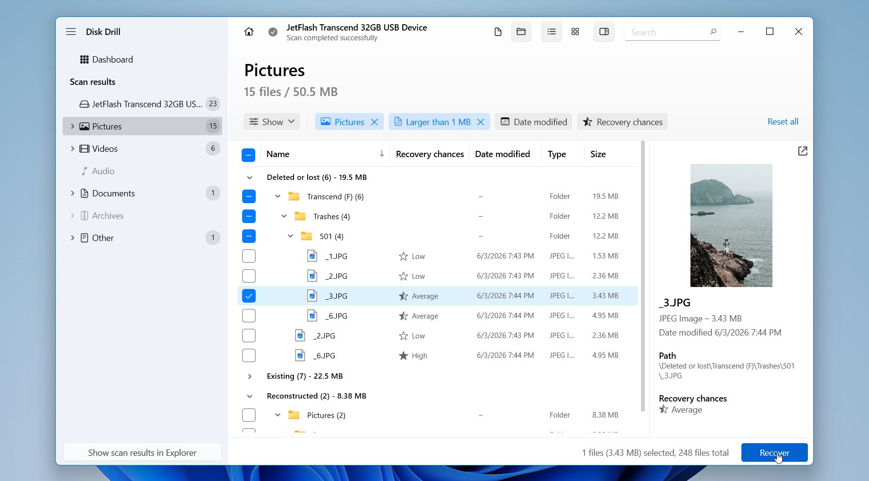 Disk Drill preview and recover