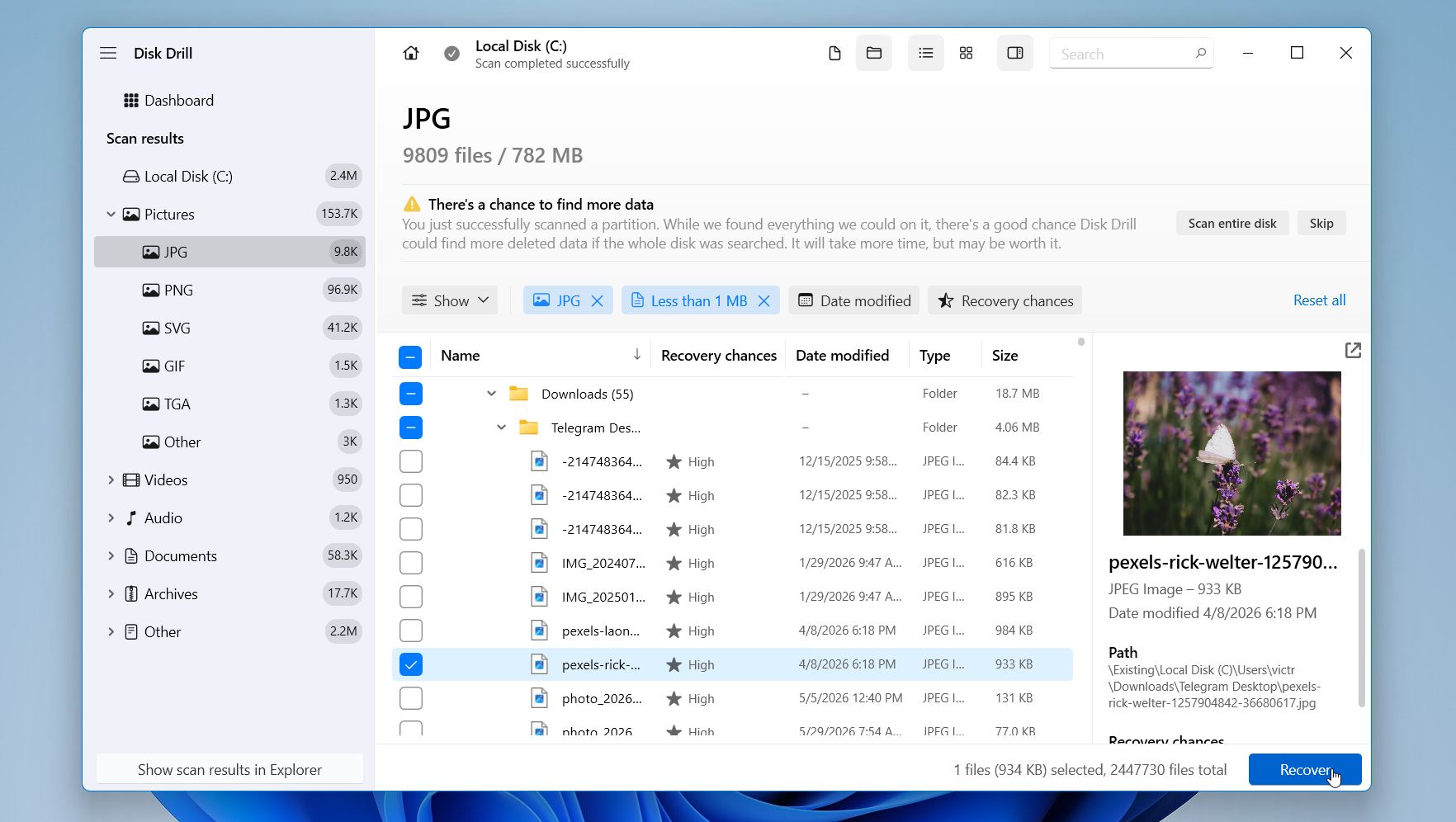 Disk Drill preview files and recover