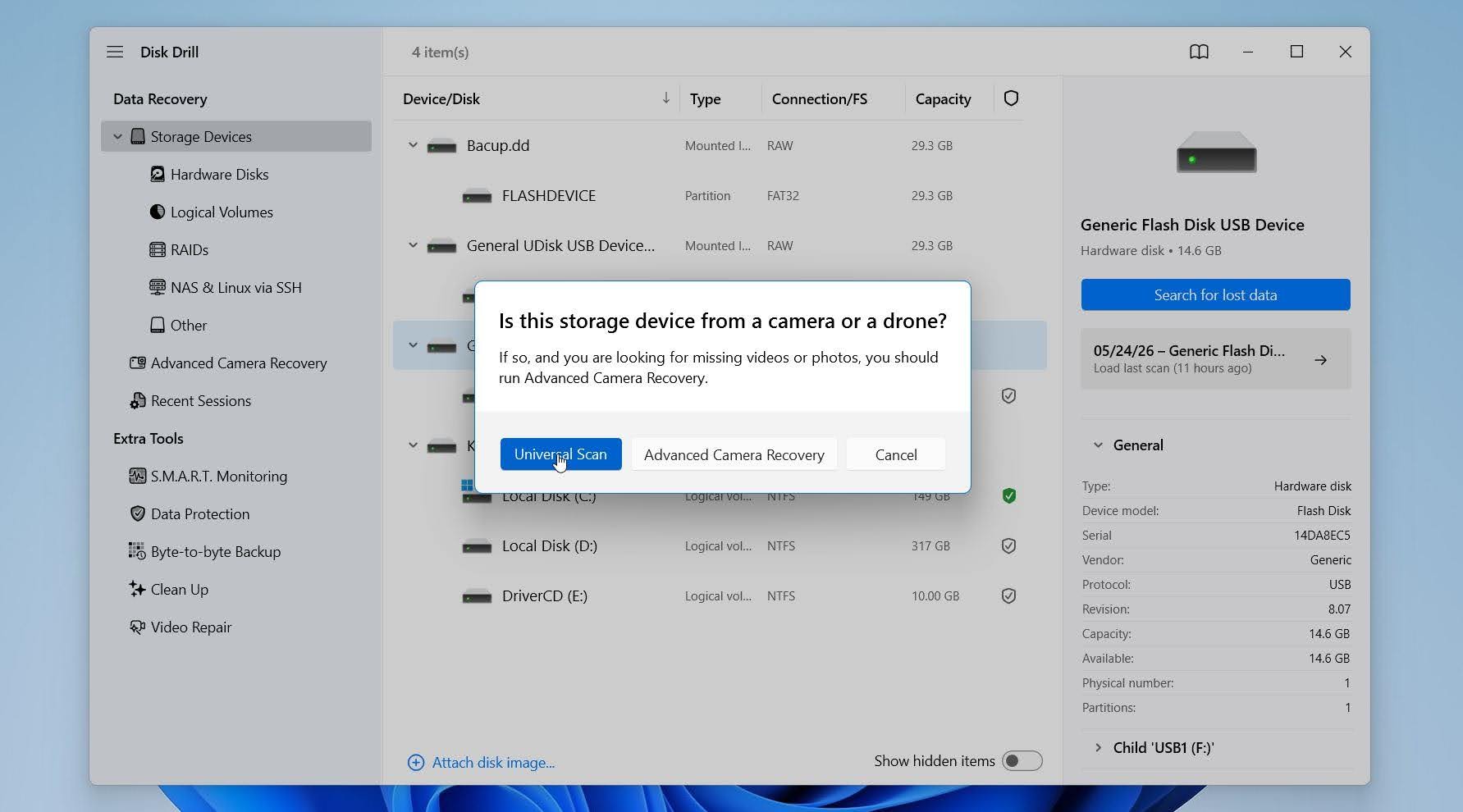 Disk Drill select the recovery mode