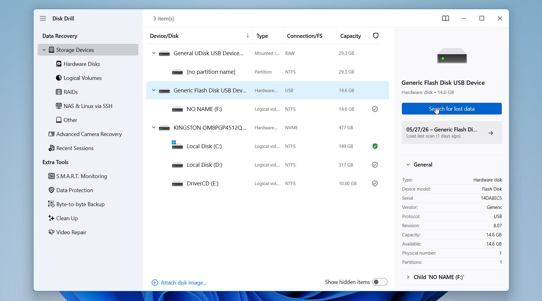 Disk Drill start scan