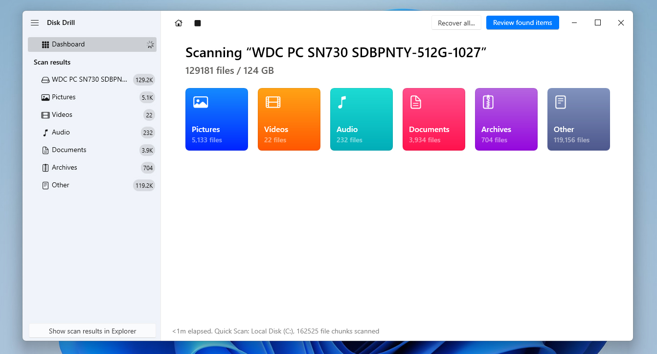 scanning disk after factory windows reset