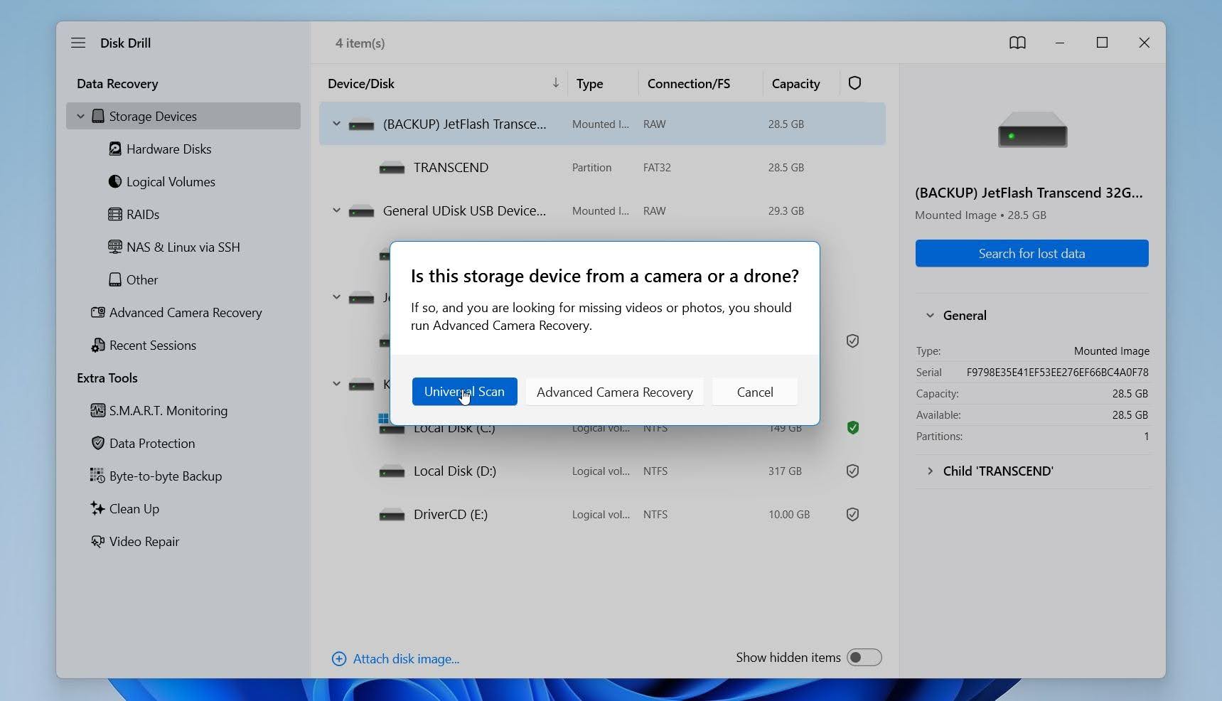 Disk Drill select recovery mode