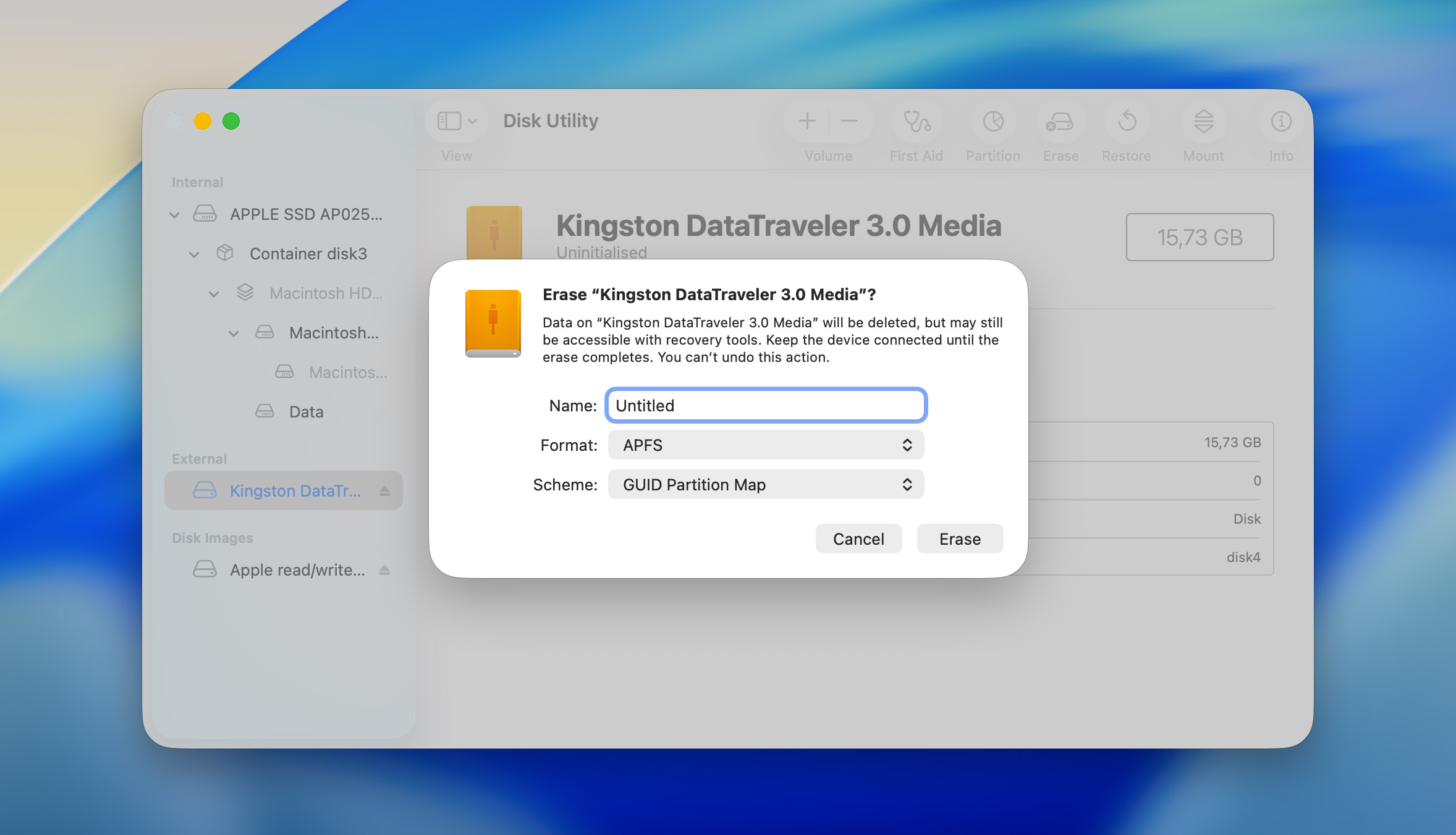 erase drive in disk utility