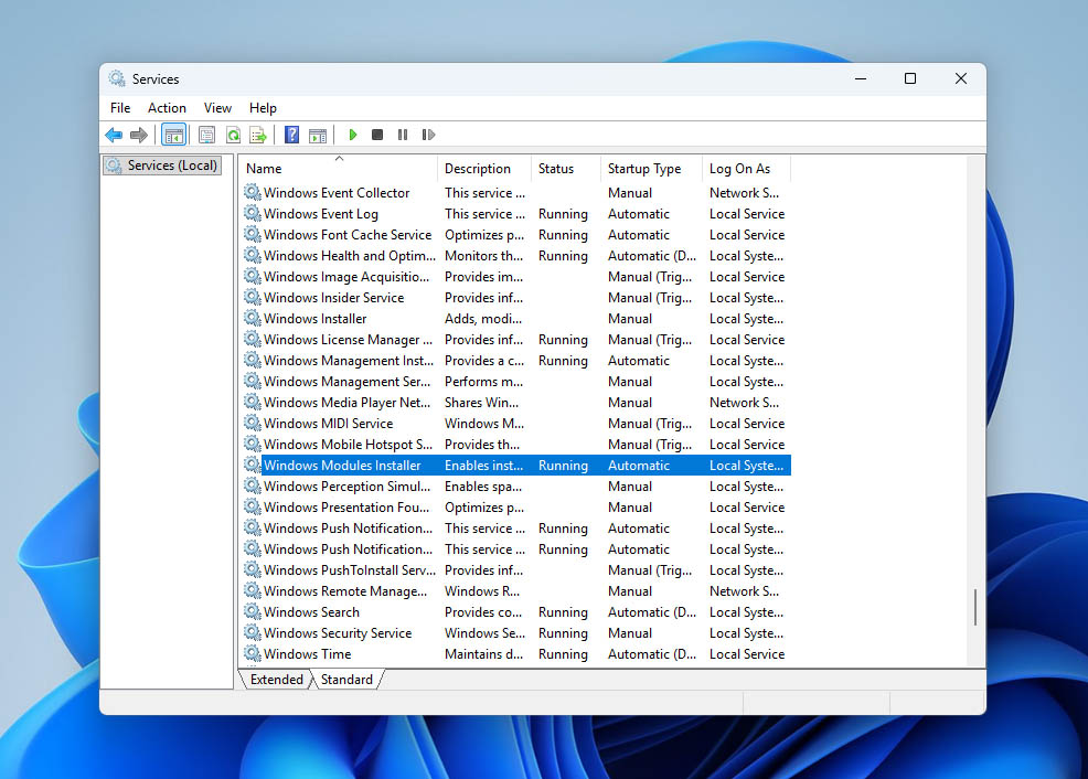 find windows modules installer