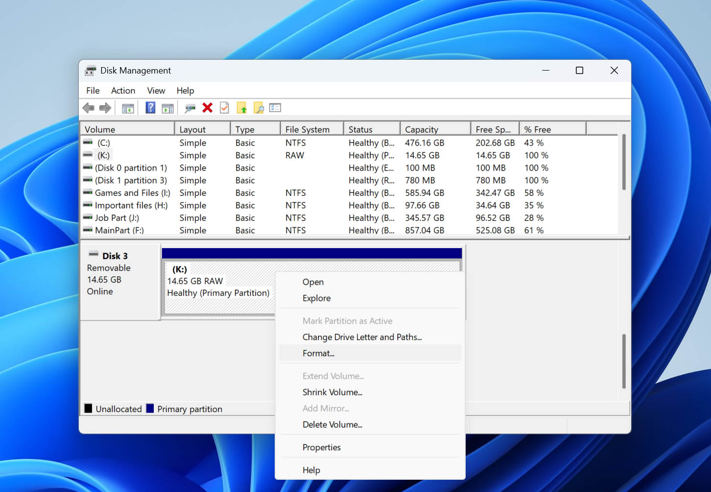 format raw sd card