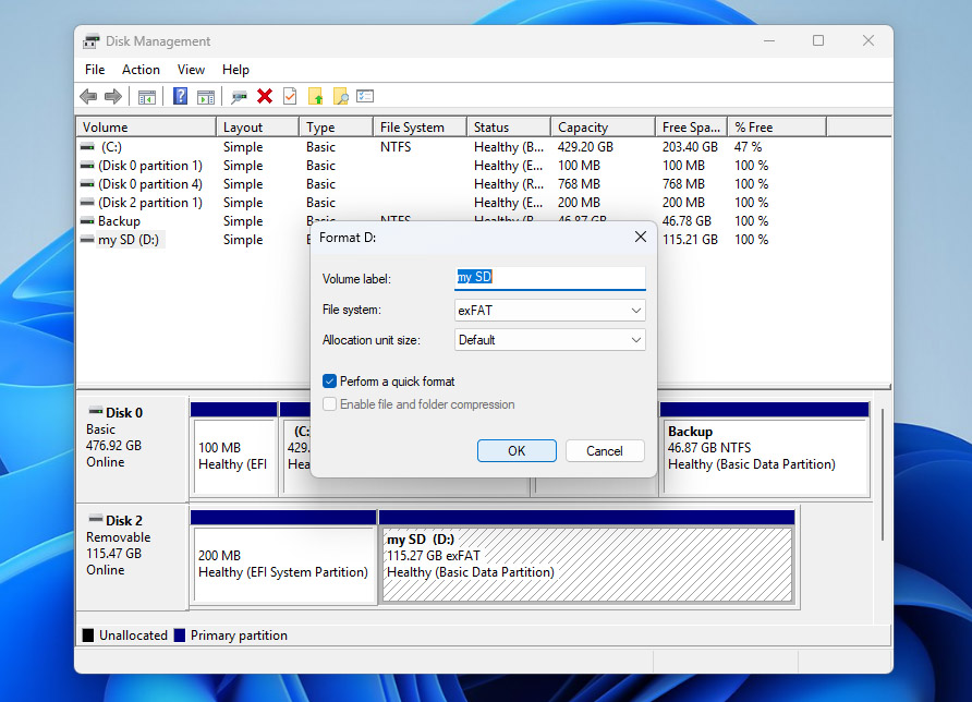 format sd card