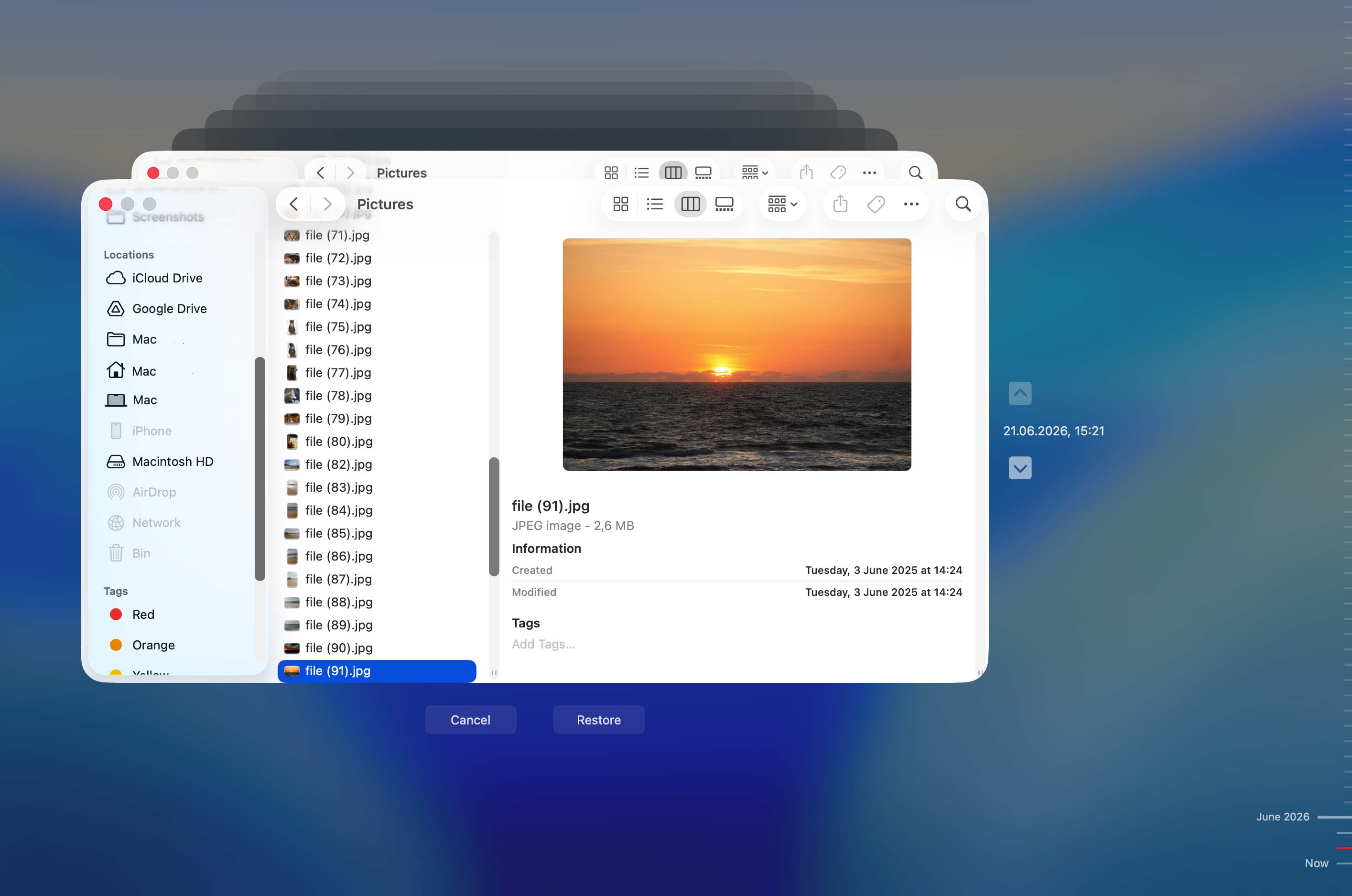 restore files from local snapshots